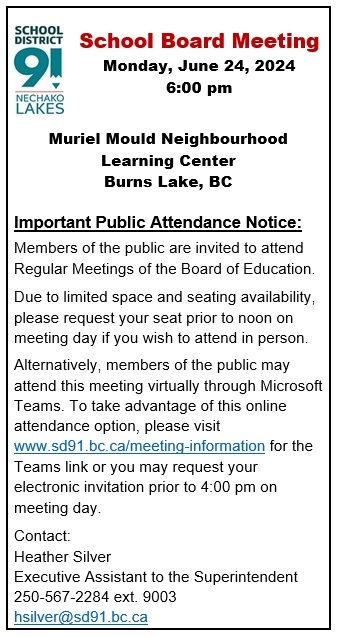 School Board Meeting Announcement June 24 2024